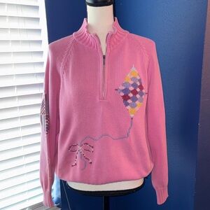Izod Pink Half-Zip Sweater – Kite Design – Size XL – Vintage
